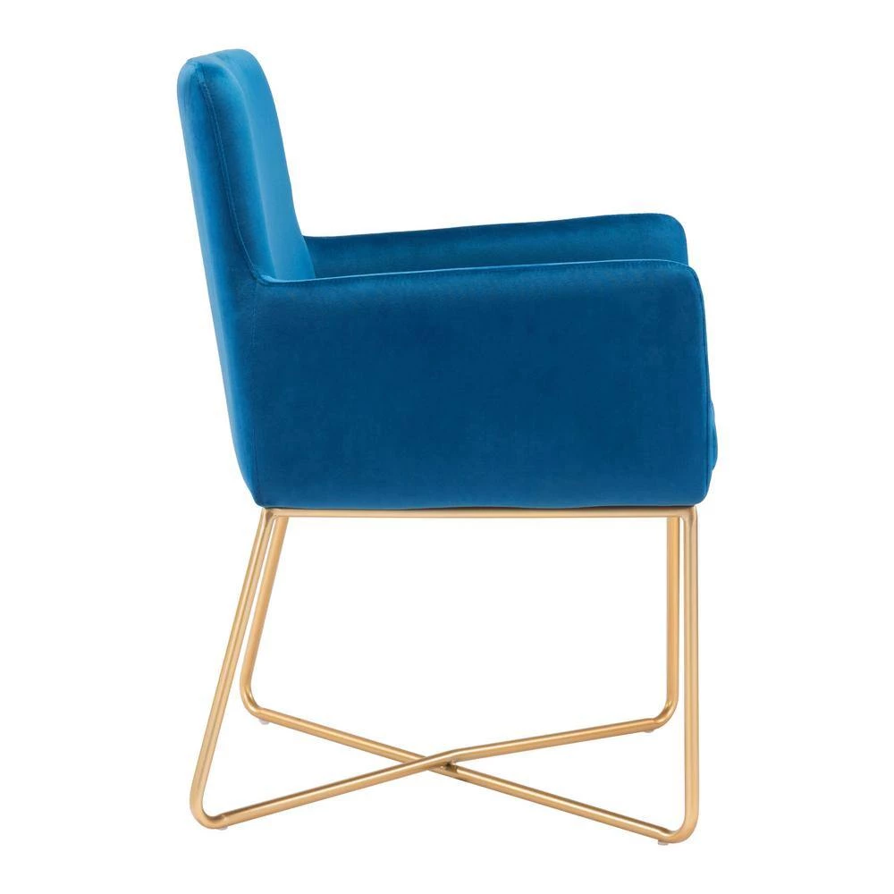 Honoria Blue Velvet Arm Chair by ZUO 4 Honoria Blue Velvet Arm Chair by ZUO - Image 2
