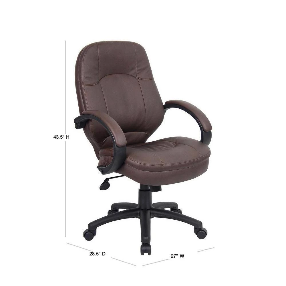 27 in. Width Big and Tall Bomber Brown Faux Leather Executive Chair with Swivel Seat by BOSS Office Products 5 27 in. Width Big and Tall Bomber Brown Faux Leather Executive Chair with Swivel Seat by BOSS Office Products - Image 3