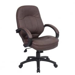27 in. Width Big and Tall Bomber Brown Faux Leather Executive Chair with Swivel Seat by BOSS Office Products