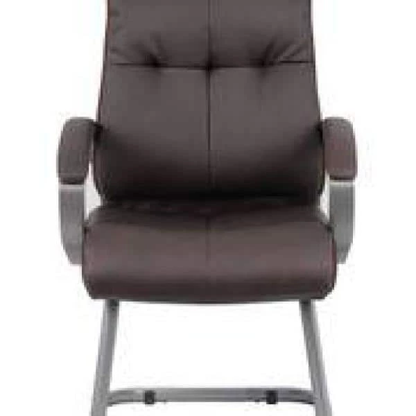 Executive Guest Chair. Brown Leather Cushions. Padded Arms. Pewter Finish Arms and Frame. Floor Glides. by BOSS Office Products 6 Executive Guest Chair. Brown Leather Cushions. Padded Arms. Pewter Finish Arms and Frame. Floor Glides. by BOSS Office Products - Image 4