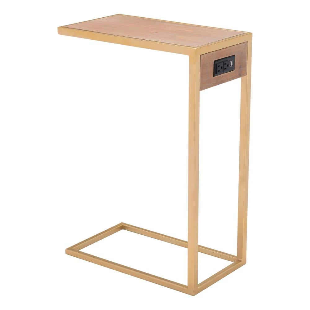 Ike Wood and Gold Side Table by ZUO 3 Ike Wood and Gold Side Table by ZUO