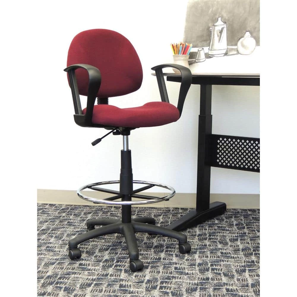 Burgundy Tweed Fabric Loop Arms Ergonomic Drafting Chair by BOSS Office Products 7 Burgundy Tweed Fabric Loop Arms Ergonomic Drafting Chair by BOSS Office Products - Image 5