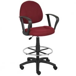 Burgundy Tweed Fabric Loop Arms Ergonomic Drafting Chair by BOSS Office Products