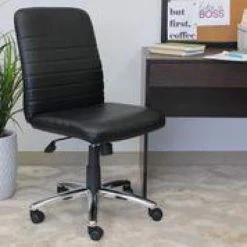 Black Vinyl Ribbed Style Cushions Chrome Base Armless Pneumatic Lift High Back Desk Chair by BOSS Office Products 9 Black Vinyl Ribbed Style Cushions Chrome Base Armless Pneumatic Lift High Back Desk Chair by BOSS Office Products -BOSS Offic Shop chrome boss office products task chairs b430 bk 31 1000