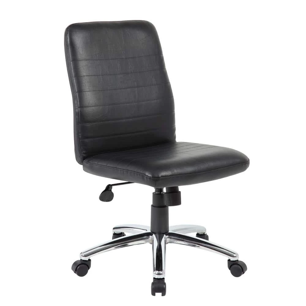 Black Vinyl Ribbed Style Cushions Chrome Base Armless Pneumatic Lift High Back Desk Chair by BOSS Office Products 3 Black Vinyl Ribbed Style Cushions Chrome Base Armless Pneumatic Lift High Back Desk Chair by BOSS Office Products
