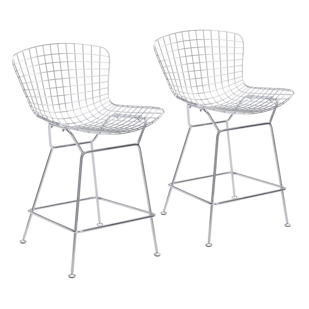 Wire Chrome High Back Metal Counter Height (24-17 in.) Bar Stool by ZUO 2 Wire Chrome High Back Metal Counter Height (24-17 in.) Bar Stool by ZUO