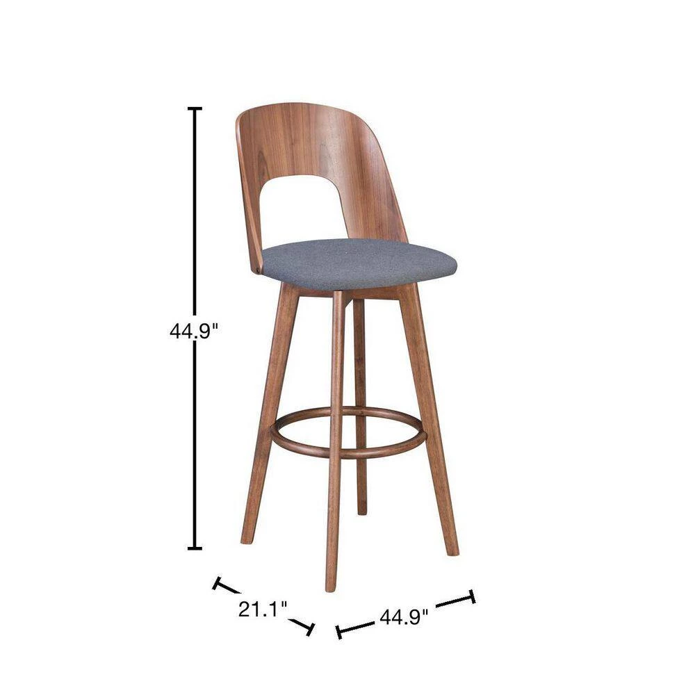 Anton Barstool (Set of 2) Walnut & Dark Gray by ZUO 5 Anton Barstool (Set of 2) Walnut & Dark Gray by ZUO - Image 3