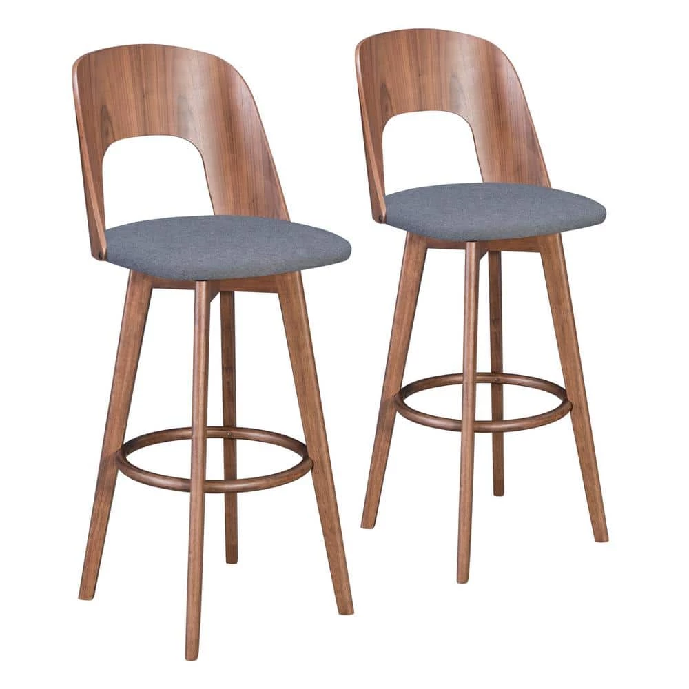 Anton Barstool (Set of 2) Walnut & Dark Gray by ZUO 3 Anton Barstool (Set of 2) Walnut & Dark Gray by ZUO
