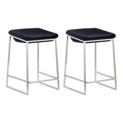 Lids Backless Metal Counter Height Stool 25.6 in. (Set of 2) Dark Gray by ZUO