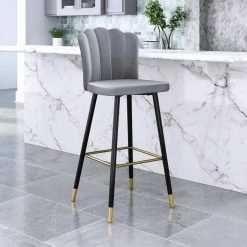 Zinclair Gray 100% Polyester Bar Chair by ZUO 7 Zinclair Gray 100% Polyester Bar Chair by ZUO -Default Template 6 gray black gold black gold zuo bar stools 109227 31 1000