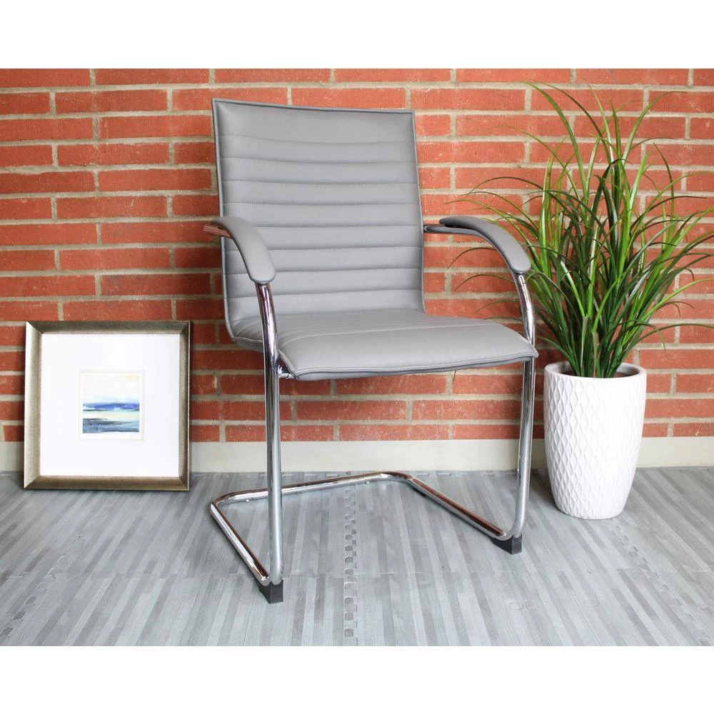 Grey Designer Side Arm Chair Caressoft Vinyl Chrome Arms and Frame Plastic Floor Glides (2-Pack) by BOSS Office Products 7 Grey Designer Side Arm Chair Caressoft Vinyl Chrome Arms and Frame Plastic Floor Glides (2-Pack) by BOSS Office Products - Image 5