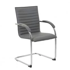 Grey Designer Side Arm Chair Caressoft Vinyl Chrome Arms and Frame Plastic Floor Glides (2-Pack) by BOSS Office Products
