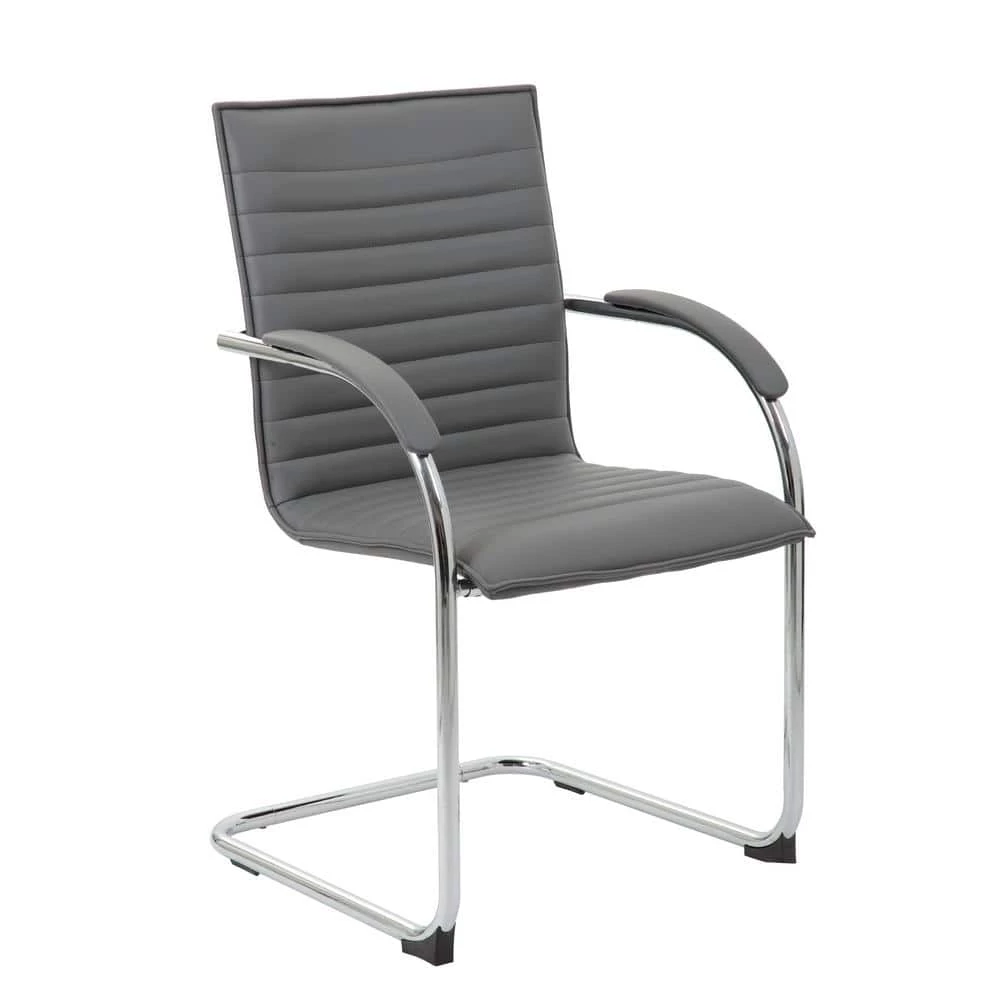 Grey Designer Side Arm Chair Caressoft Vinyl Chrome Arms and Frame Plastic Floor Glides (2-Pack) by BOSS Office Products 3 Grey Designer Side Arm Chair Caressoft Vinyl Chrome Arms and Frame Plastic Floor Glides (2-Pack) by BOSS Office Products