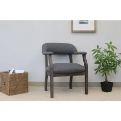 24 in. Width Big and Tall Gray Fabric Guest Office Chair with Solid Wood Frame by BOSS Office Products