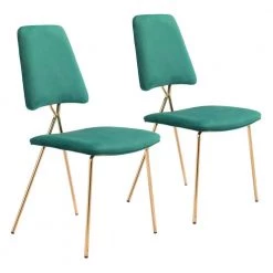 Chloe Green, Gold Polyester Dining Side Chair Set of 2 by ZUO