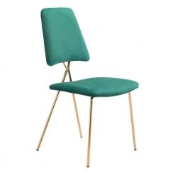 Chloe Green, Gold Polyester Dining Side Chair Set of 2 by ZUO -BOSS Offic Shop green zuo dining chairs 101465 c3 1000