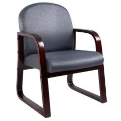 24 in. Width Big and Tall Grey and Mahogany Fabric Guest Office Chair by BOSS Office Products