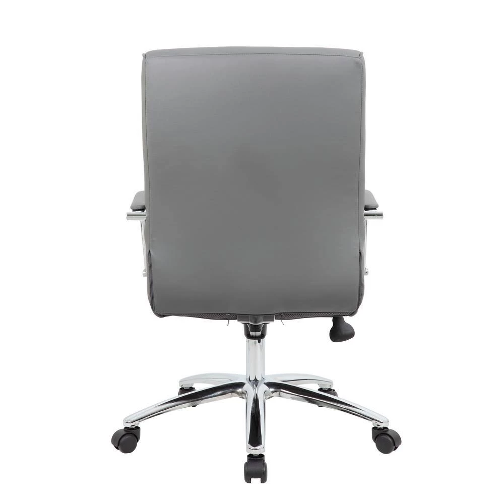High Back Desk Chair Grey Vinyl Chrome Frame and Base Ribbed Styling Cushion Padded Arms Pnuematic Lift by BOSS Office Products 5 High Back Desk Chair Grey Vinyl Chrome Frame and Base Ribbed Styling Cushion Padded Arms Pnuematic Lift by BOSS Office Products - Image 3