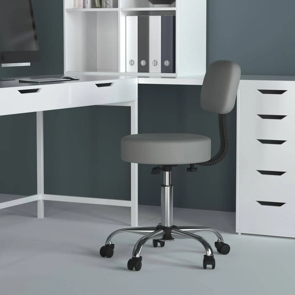 WorkPro 24 in. Width Big and Tall Grey/Chrome Vinyl Office Stool with Swivel Seat by BOSS Office Products 6 WorkPro 24 in. Width Big and Tall Grey/Chrome Vinyl Office Stool with Swivel Seat by BOSS Office Products - Image 4
