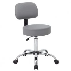 WorkPro 24 in. Width Big and Tall Grey/Chrome Vinyl Office Stool with Swivel Seat by BOSS Office Products