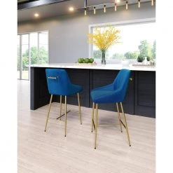 Madelaine Navy 100% Low Back Polyester Wood Frame Counter Chair by ZUO 7 Madelaine Navy 100% Low Back Polyester Wood Frame Counter Chair by ZUO -Default Template 6 navy gold zuo bar stools 109379 31 1000