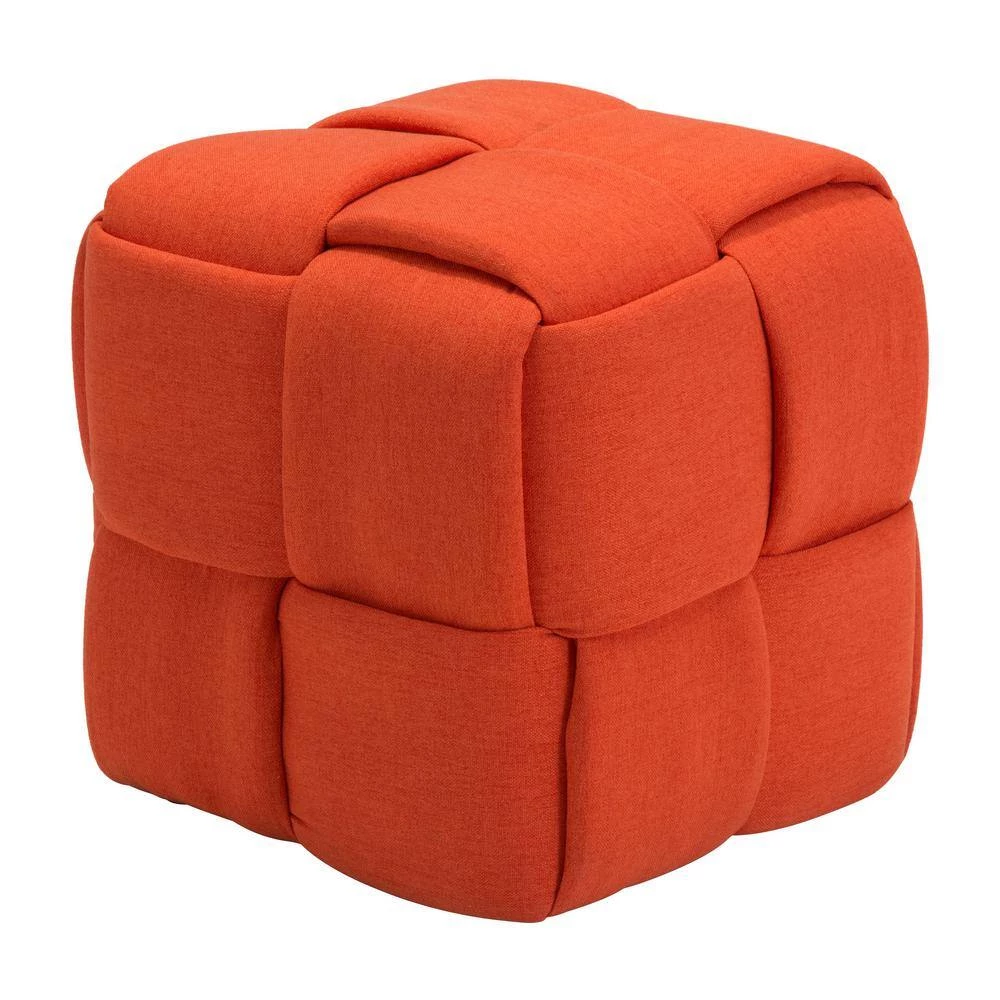 Checks Orange Ottoman by ZUO 5 Checks Orange Ottoman by ZUO - Image 3