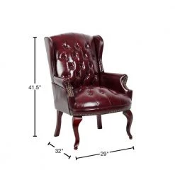 Wing Back Chair Burgundy Vinyl Mahogany Button Tufted Brass Nail Heads by BOSS Office Products -BOSS Offic Shop oxblood boss office products accent chairs b809 by 40 1000