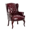 Wing Back Chair Burgundy Vinyl Mahogany Button Tufted Brass Nail Heads by BOSS Office Products -BOSS Offic Shop oxblood boss office products accent chairs b809 by 64 1000