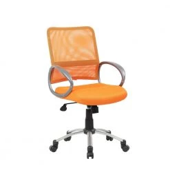 Mesh Desk Chair Orange Mesh Fabric Pewter Arms and Base Puematic Lift by BOSS Office Products