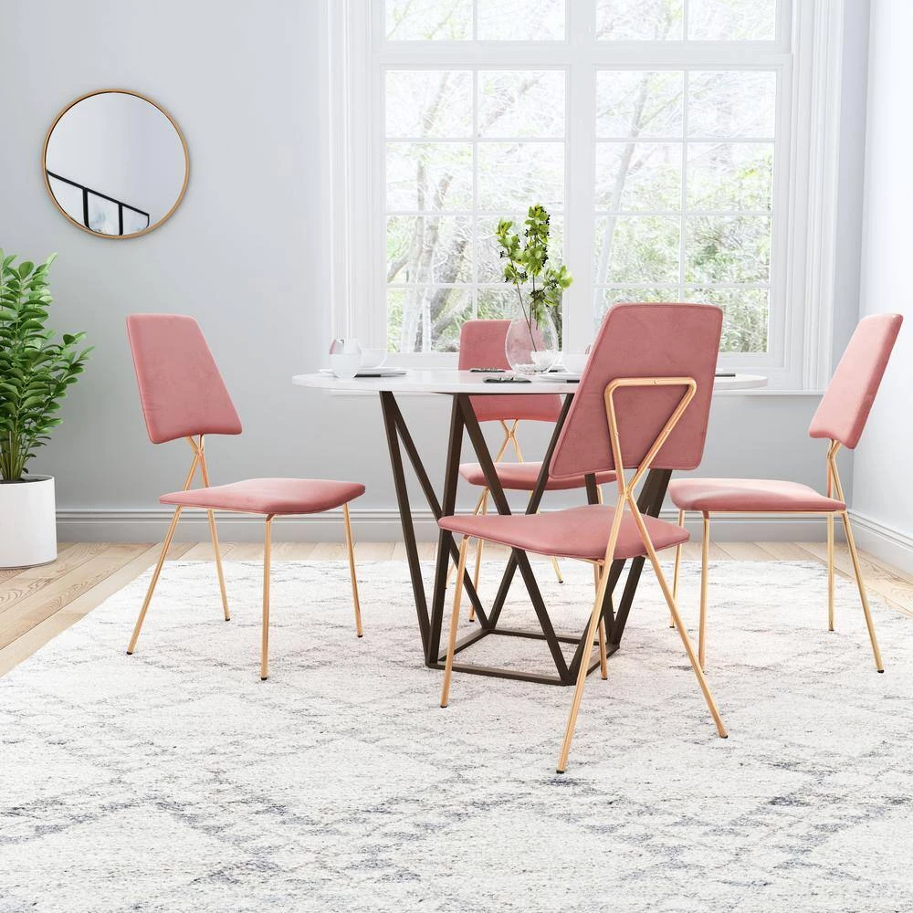 Chloe Pink, Gold Polyester Dining Side Chair Set of 2 by ZUO 10 Chloe Pink, Gold Polyester Dining Side Chair Set of 2 by ZUO - Image 8