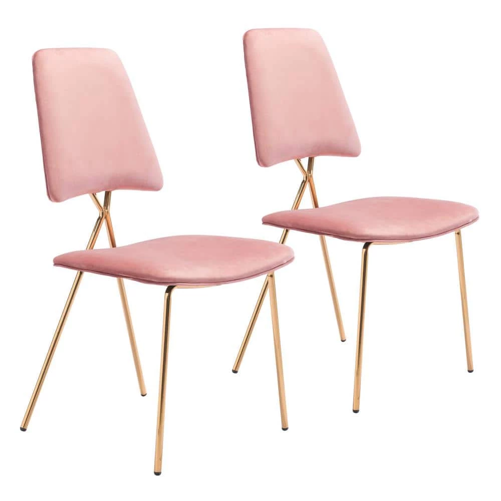 Chloe Pink, Gold Polyester Dining Side Chair Set of 2 by ZUO 3 Chloe Pink, Gold Polyester Dining Side Chair Set of 2 by ZUO