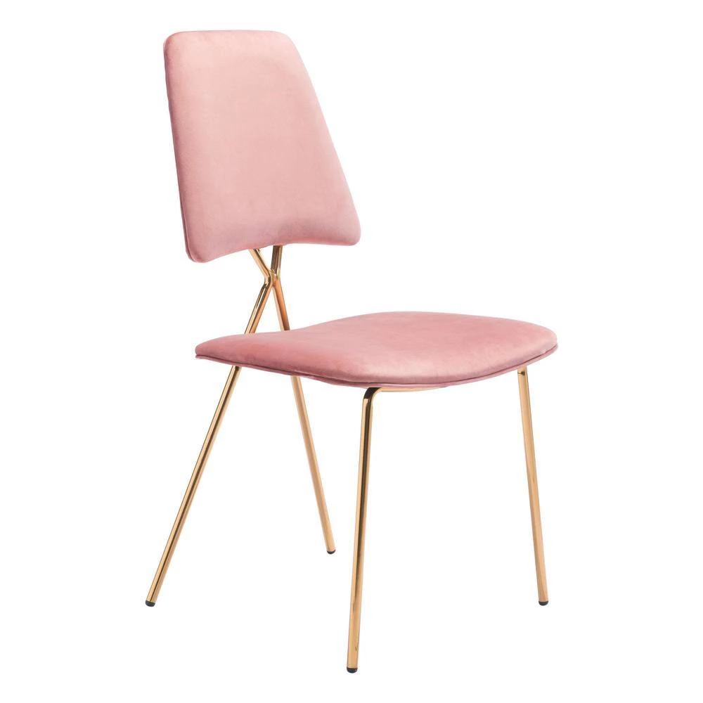 Chloe Pink, Gold Polyester Dining Side Chair Set of 2 by ZUO 5 Chloe Pink, Gold Polyester Dining Side Chair Set of 2 by ZUO - Image 3