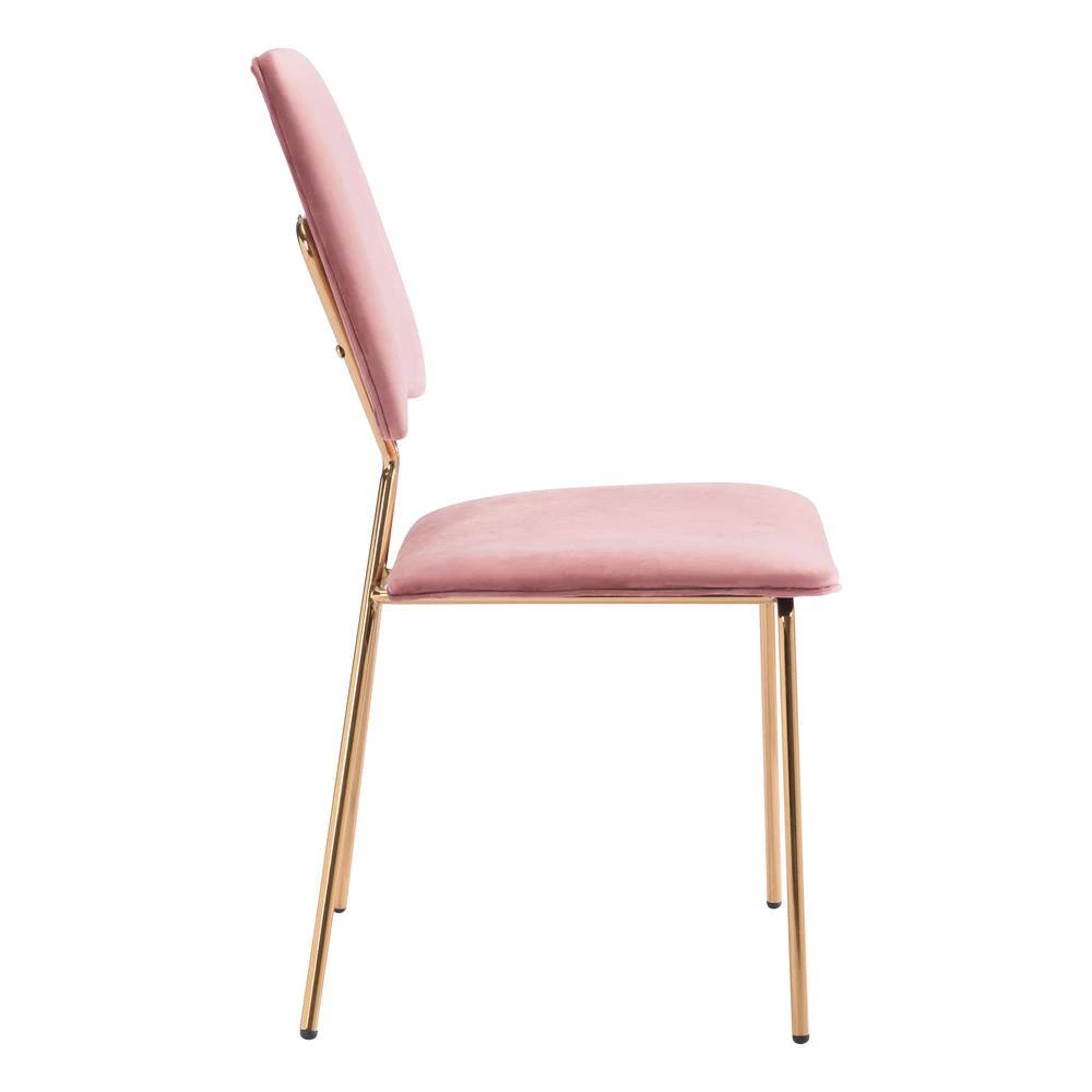 Chloe Pink, Gold Polyester Dining Side Chair Set of 2 by ZUO 4 Chloe Pink, Gold Polyester Dining Side Chair Set of 2 by ZUO - Image 2