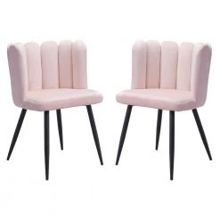 Adele Pink, Black Polyester Dining Side Chair Set of 2 by ZUO