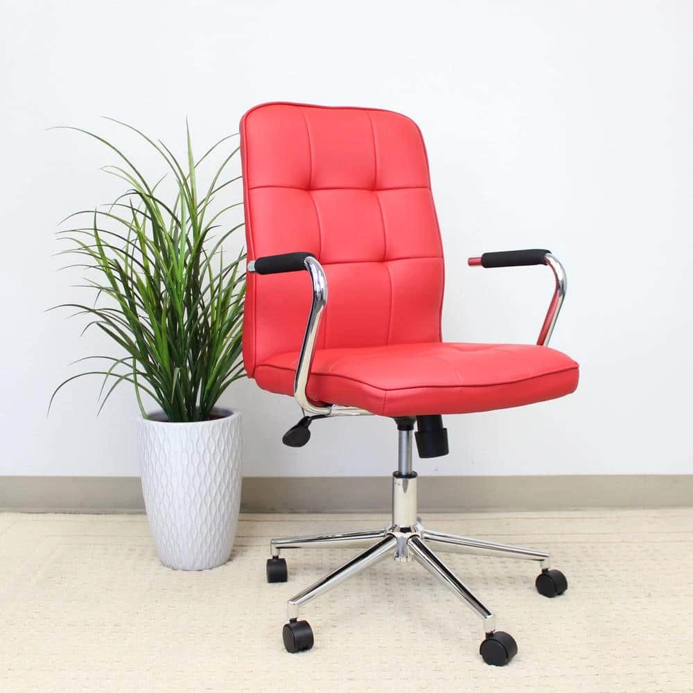 HomePro Desk Chair Red Caressoft Vinyl Chrome Arms and Base Pnuematic Lift by BOSS Office Products 6 HomePro Desk Chair Red Caressoft Vinyl Chrome Arms and Base Pnuematic Lift by BOSS Office Products - Image 4