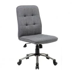 HomePro Armless Desk Chair Slate Grey Linen fabric Pewter Base Button Tufted Styling Pnuematic Lift by BOSS Office Products