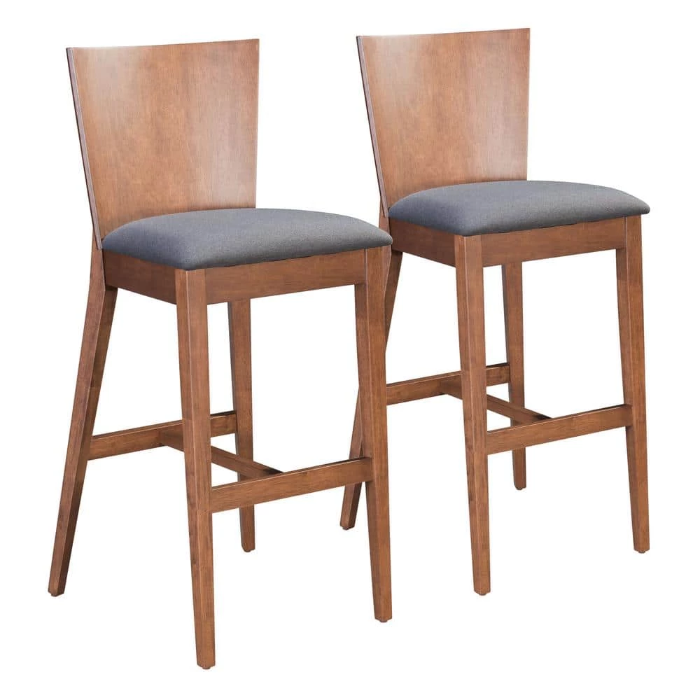 Ambrose Bar Chair (Set of 2) Walnut & Gray by ZUO 3 Ambrose Bar Chair (Set of 2) Walnut & Gray by ZUO